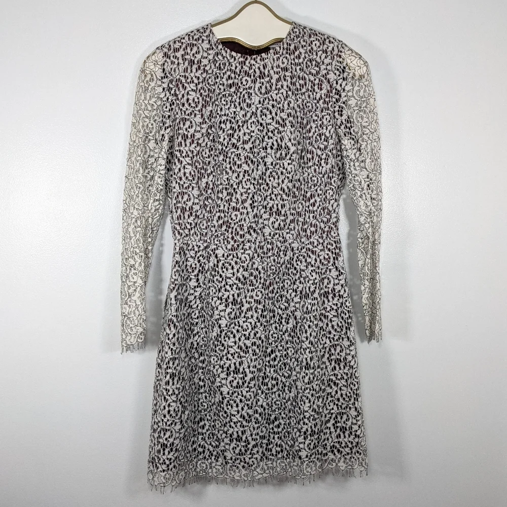 Carven White Lace Long Sleeve Dress with Red Lining - Size 8/40 - Picture 2 of 13